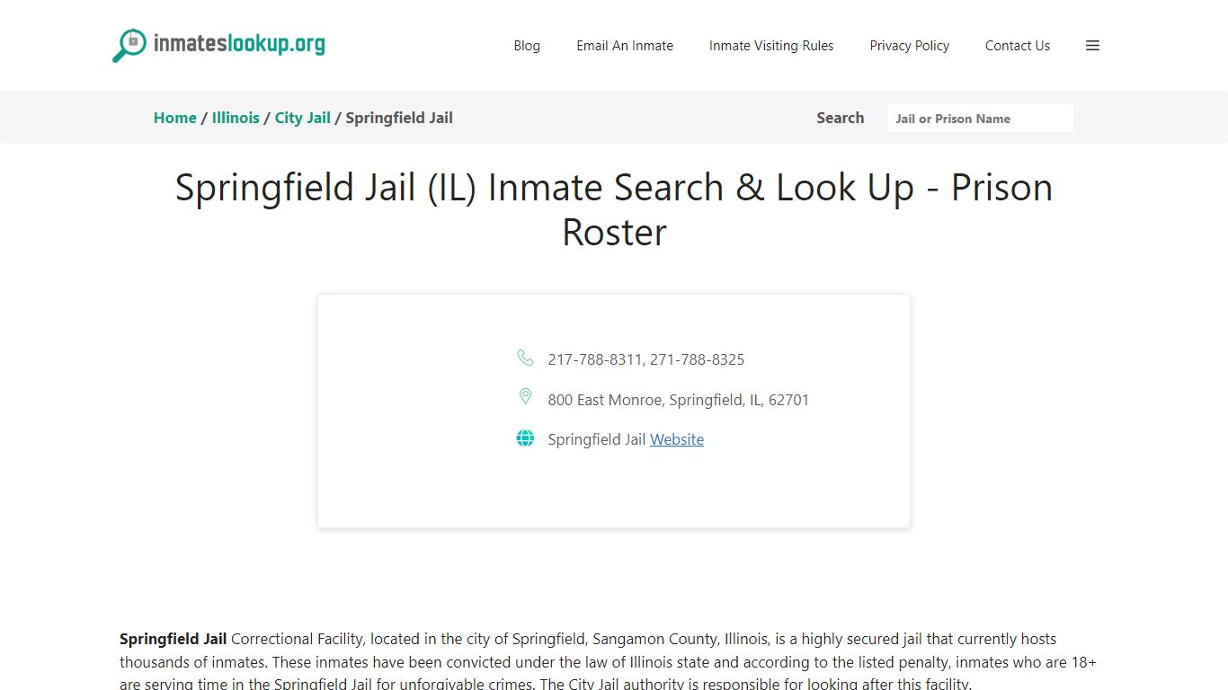 Springfield Jail (IL) Inmate Search & Look Up - Prison Roster